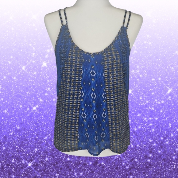 Japna Tops - Geometric Cami Top in Blue Yellow Pattern, Size S